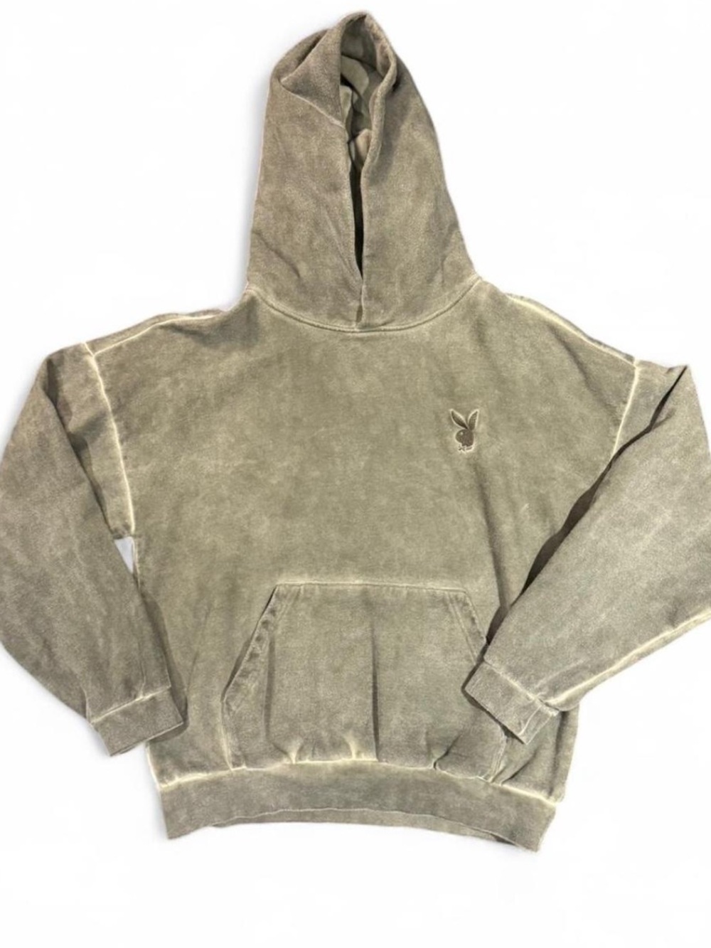 PLAYBOY Olive Green Washed Pullover Hoodie
